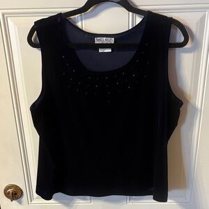 Elegant Navy Sleeveless Top by Nancy Bolen, Velvet, Little Bling, Size XLarge